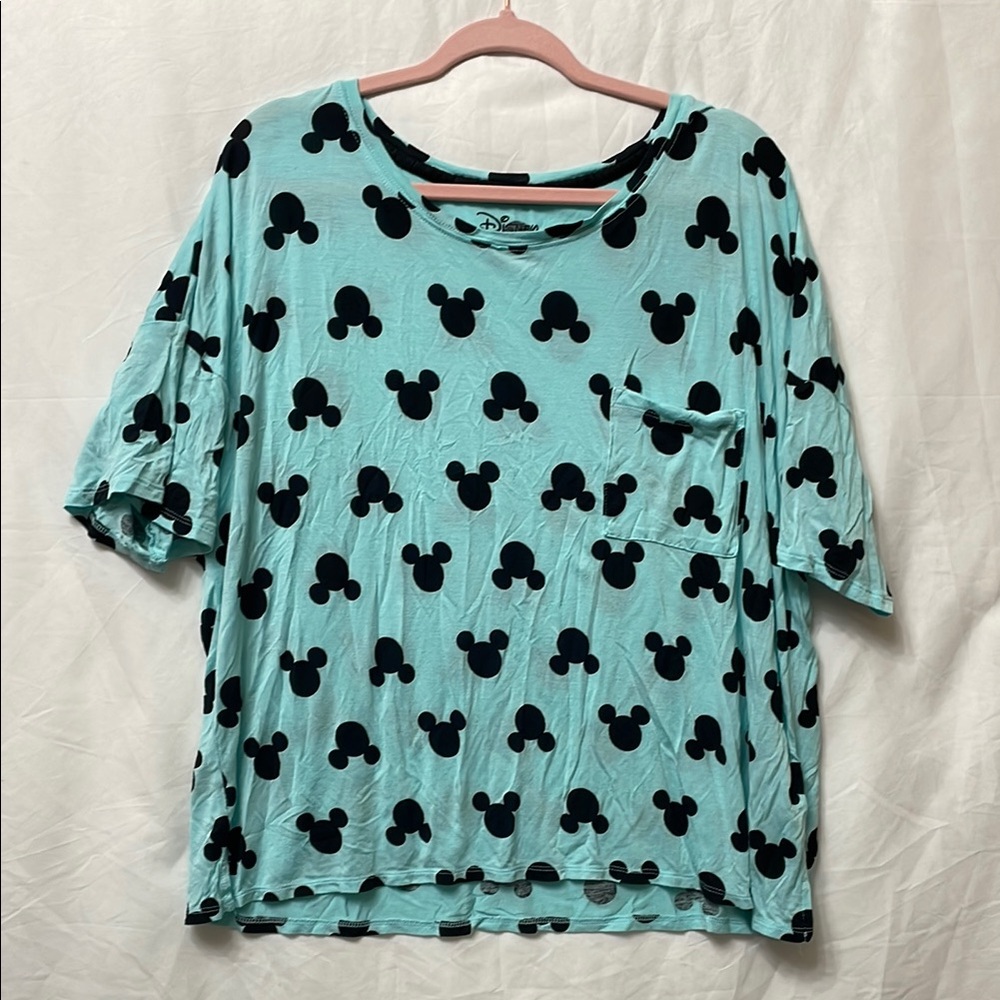 Disney Women's Mickey Mouse Ears Lightweight Stretchy Top, Minty Green Blue, XL